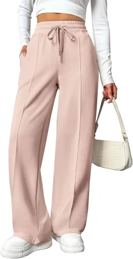 PINSPARK Wide Leg Sweatpants Women High Waisted Baggy Sweat Pants Elastic Elevated Seams Loose Active Pants with Pockets