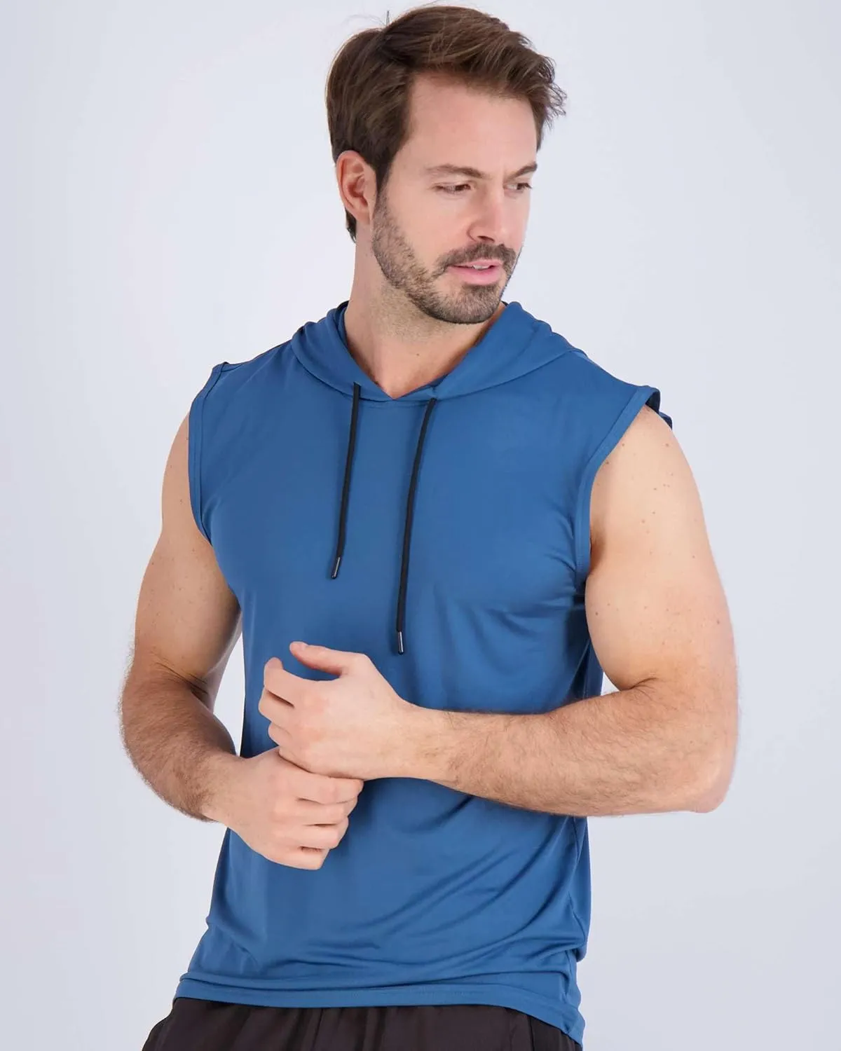 Real Essentials 3 Pack: Mens Dry-Fit Active Hooded Tank Top - Workout Sleeveless Hoodie Drawstring (Available in Big & Tall)