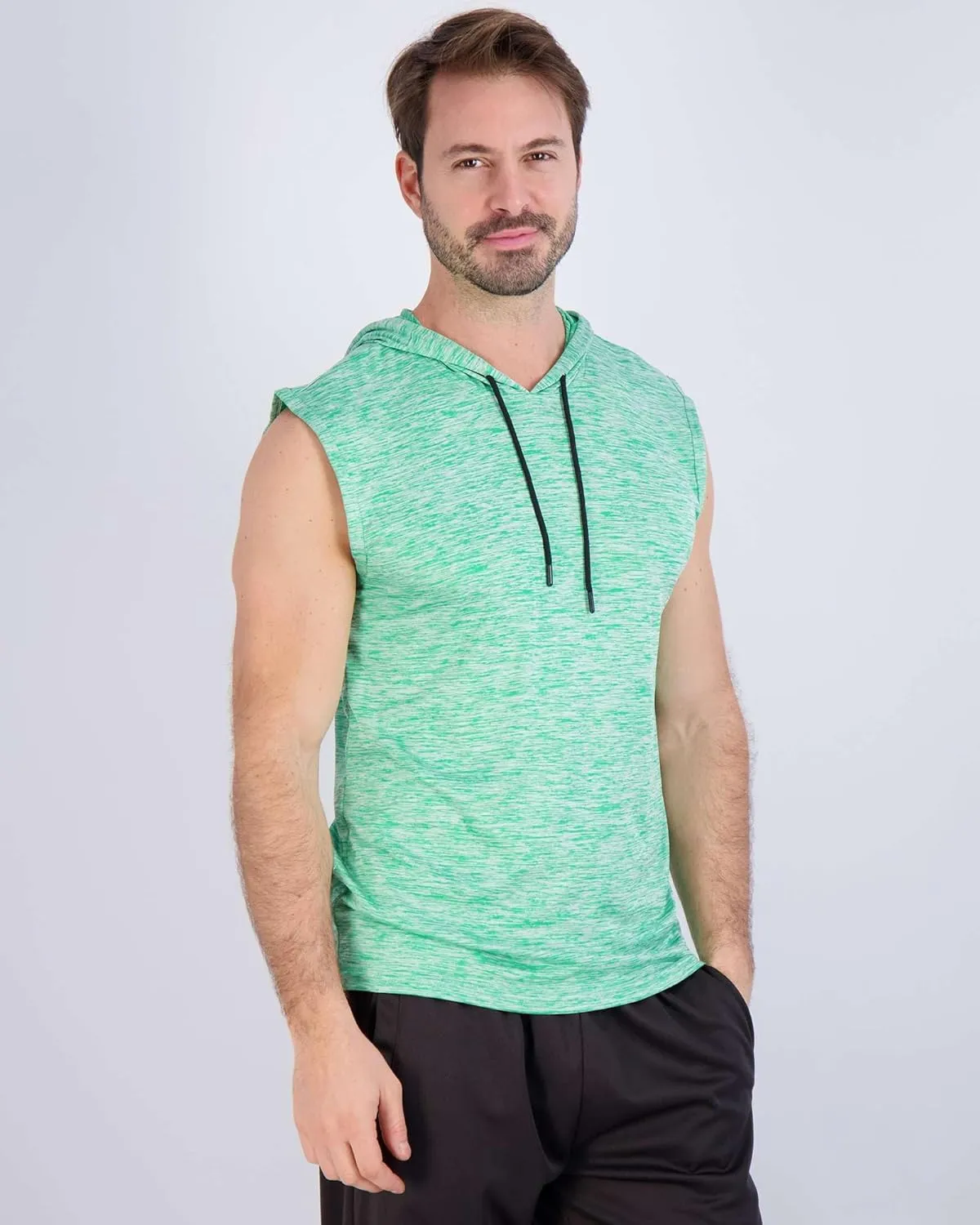 Real Essentials 3 Pack: Mens Dry-Fit Active Hooded Tank Top - Workout Sleeveless Hoodie Drawstring (Available in Big & Tall)