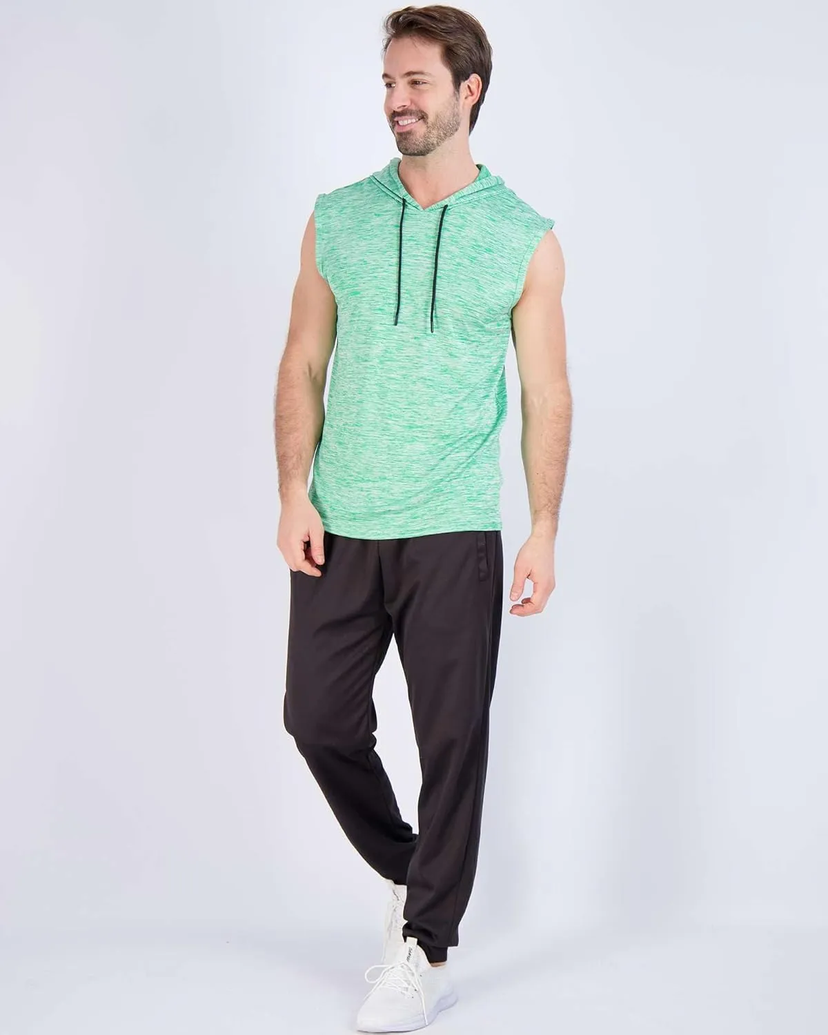 Real Essentials 3 Pack: Mens Dry-Fit Active Hooded Tank Top - Workout Sleeveless Hoodie Drawstring (Available in Big & Tall)