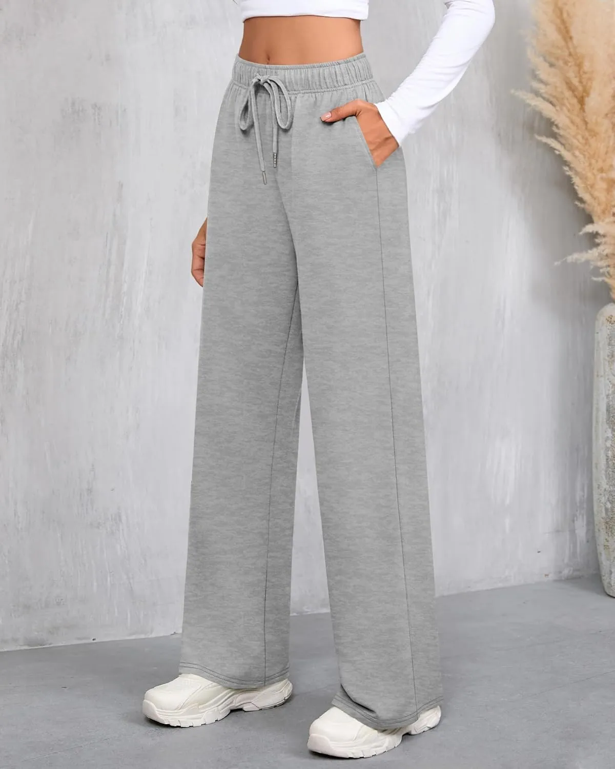 Riyiper 3 Pack Women Wide Leg Sweatpants Drawstring Straight Pants Elastic Waist Joggers Open Bottom Sweatpants with Pockets