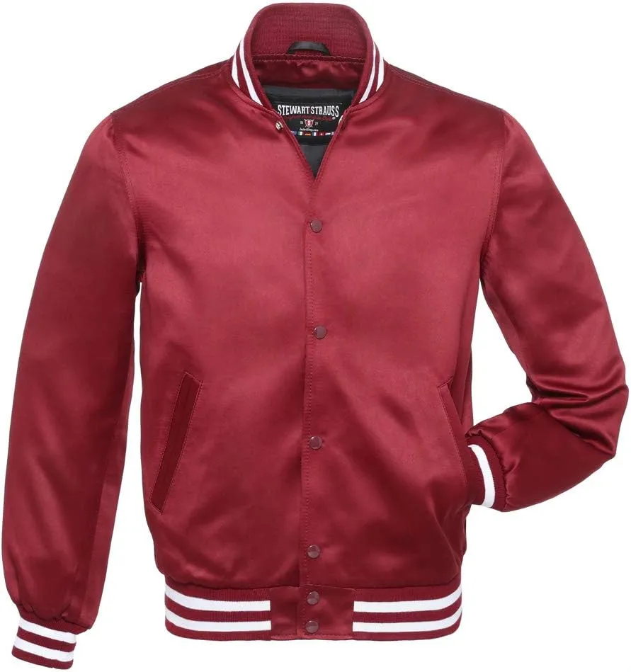 Stewart & Strauss Original Satin Bomber Jacket Since 1977 (19 Team Colors) Satin XXS to 6XL,Original