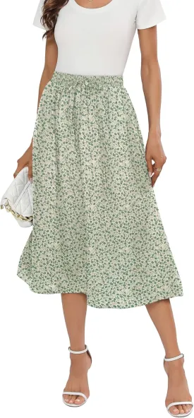 Summer Skirts with Pockets 2025 Boho Midi Length Skirt High Waisted Beach Cover Up for Women Trendy(S-2XL)