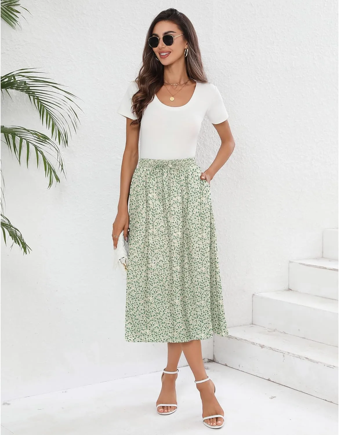 Summer Skirts with Pockets 2025 Boho Midi Length Skirt High Waisted Beach Cover Up for Women Trendy(S-2XL)