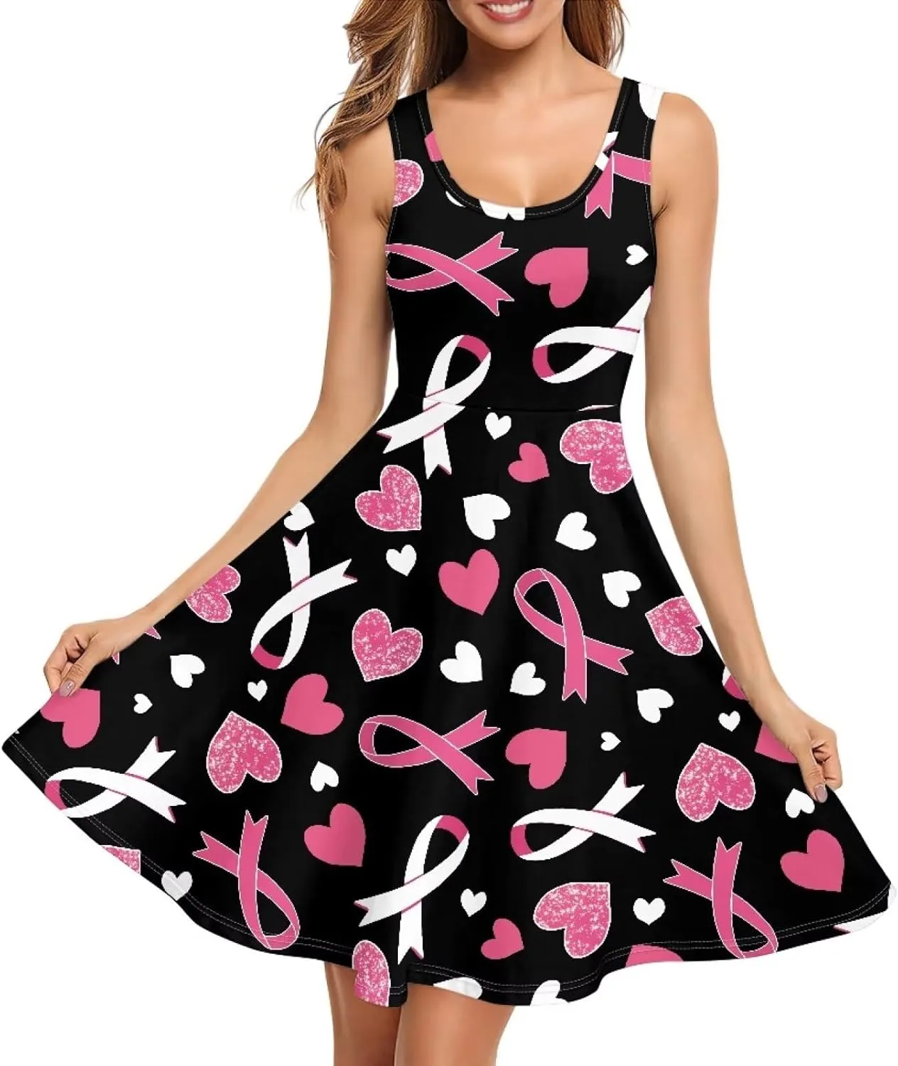 TOADDITDO Womens Pleated Summer Tank Dress with Pocket Sleeveless High Stretchy Sports Activewear Knee Length Sun Dress