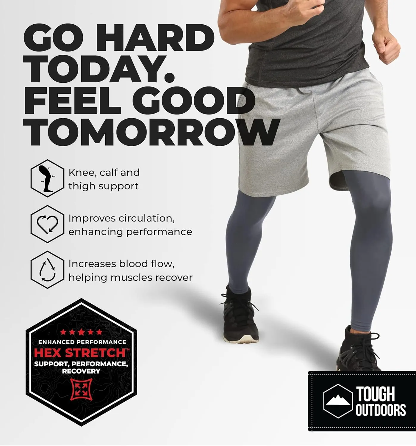 Tough Outdoors Compression Leg Sleeves - Full Leg Compression Sleeve for Men & Women, UV Leg Sleeves - Cycling Leg Warmers