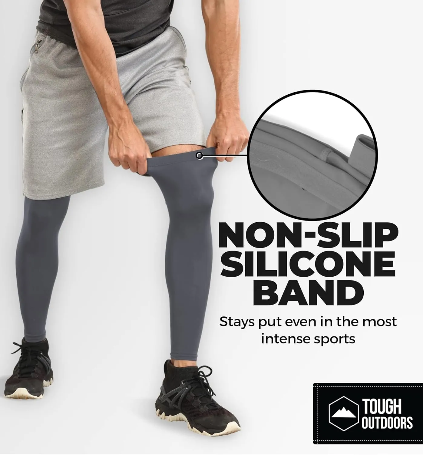 Tough Outdoors Compression Leg Sleeves - Full Leg Compression Sleeve for Men & Women, UV Leg Sleeves - Cycling Leg Warmers