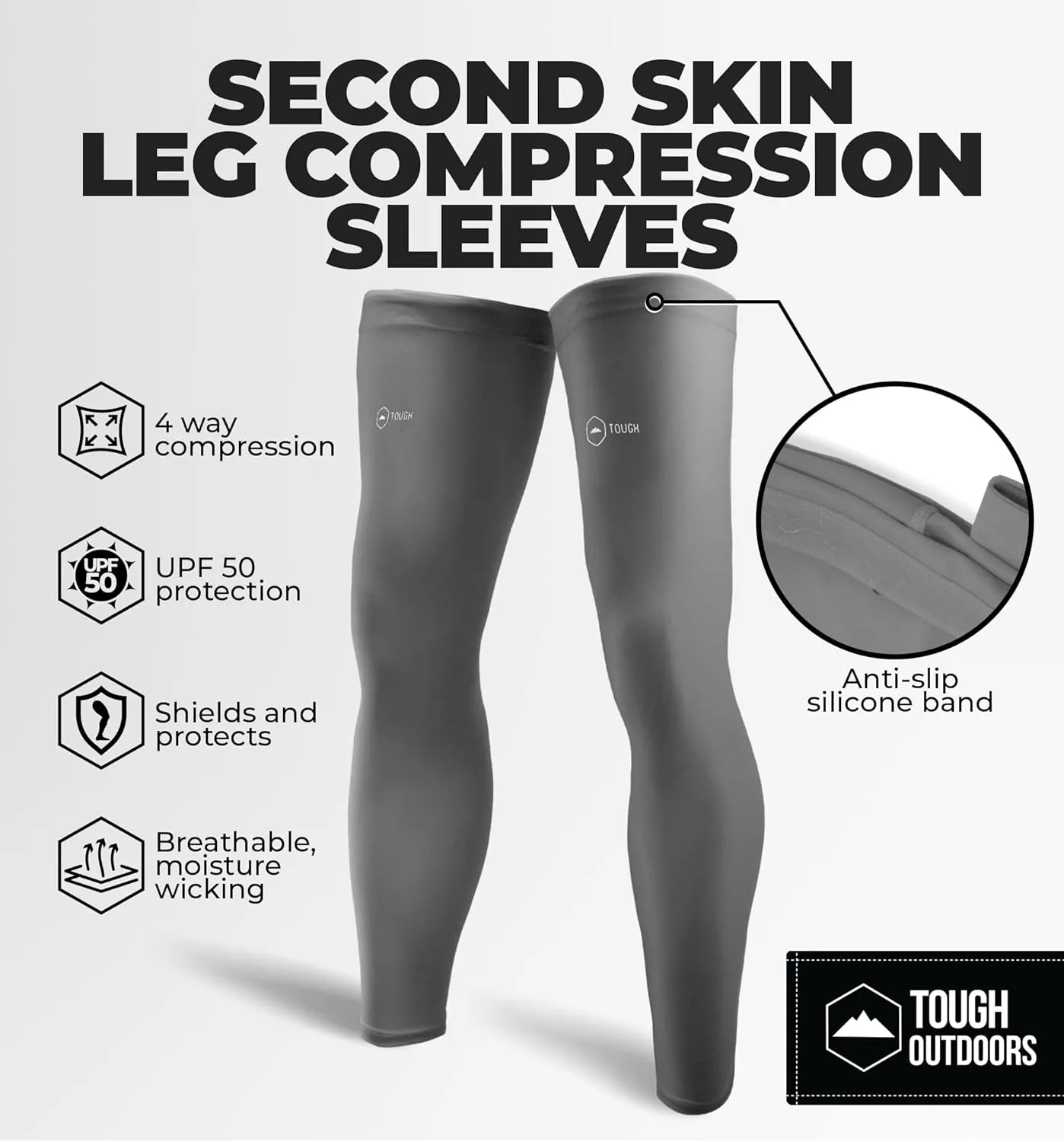 Tough Outdoors Compression Leg Sleeves - Full Leg Compression Sleeve for Men & Women, UV Leg Sleeves - Cycling Leg Warmers