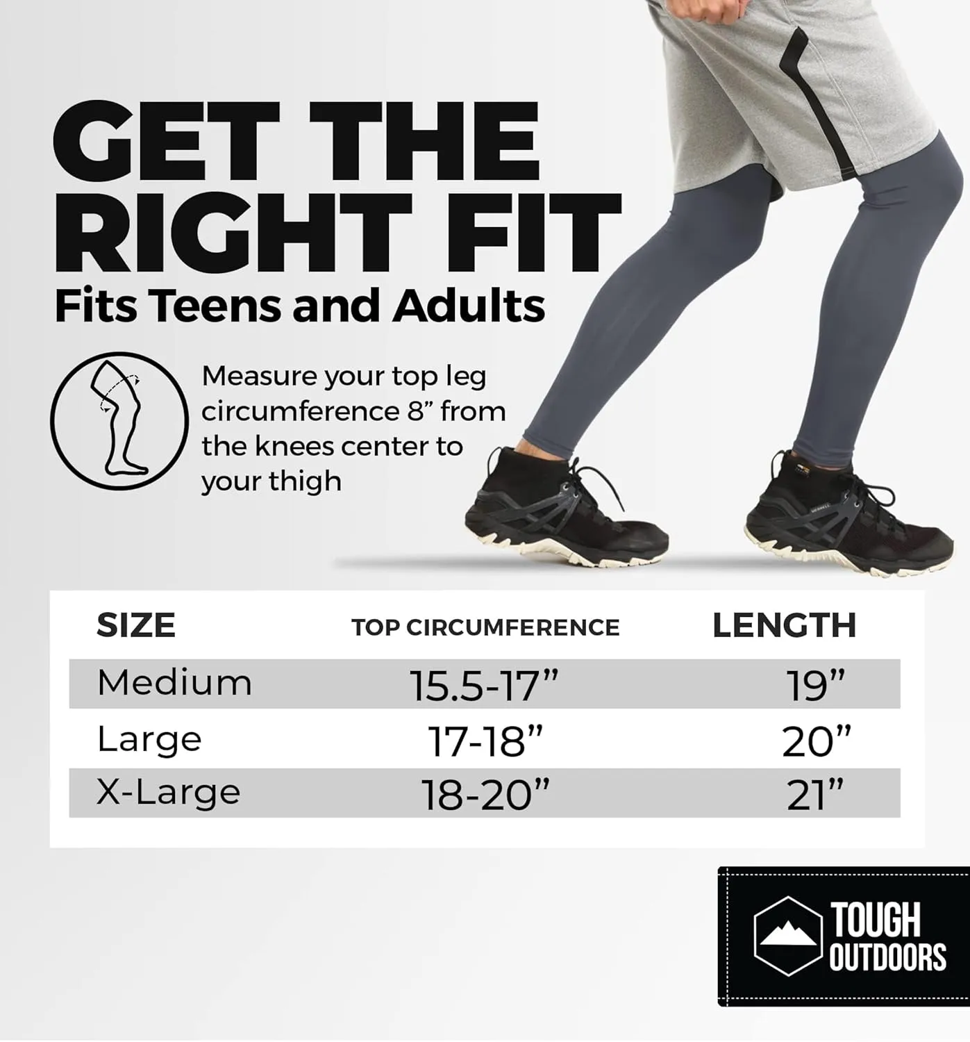 Tough Outdoors Compression Leg Sleeves - Full Leg Compression Sleeve for Men & Women, UV Leg Sleeves - Cycling Leg Warmers