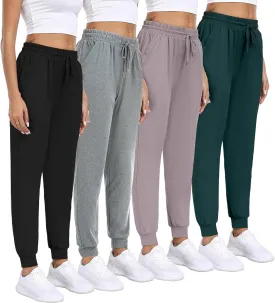 Women Joggers with Pockets,Women's Lightweight Sweatpants Soft Lounge Athletic Yoga Pants 4 Pack