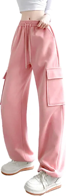Womens Cargo Sweatpants Drawstring Elastic Waist Joggers Pants Baggy Athletic Y2K Trousers with Pockets