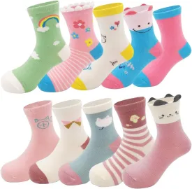 Zumou Toddler Kids Little Girls Cute Cotton Crew Socks 10 Pack